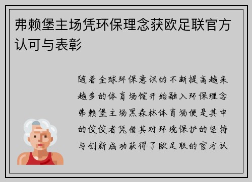 弗赖堡主场凭环保理念获欧足联官方认可与表彰 弗赖堡主场凭环保理念获欧足联官方认可与表彰